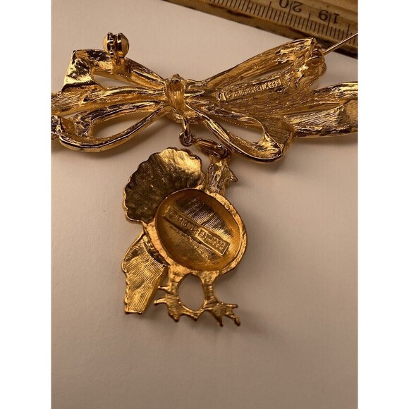 Phister Ent 96s Signed Bow Pin Turkey Charms Thanksgiving Brooch Unisex Adult 3" - Picture 4 of 11